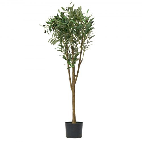 5FT Artificial Olive Tree with Black Pot Tall Fake Tree with Natural Wood