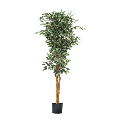 5FT Artificial Ficus Tree with Black Pot Tall Faux Ficus Plant with Natural