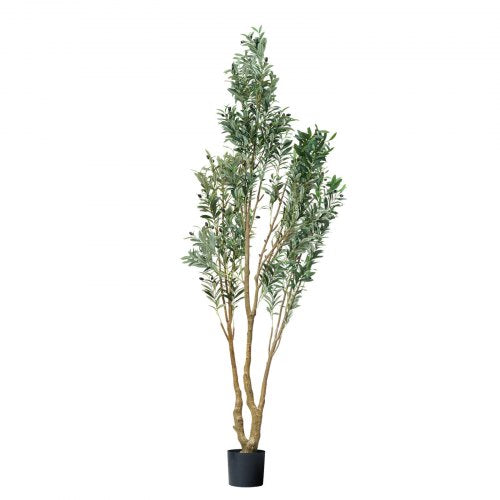 8FT Artificial Olive Tree with Black Pot Tall Fake Tree with Natural Wood