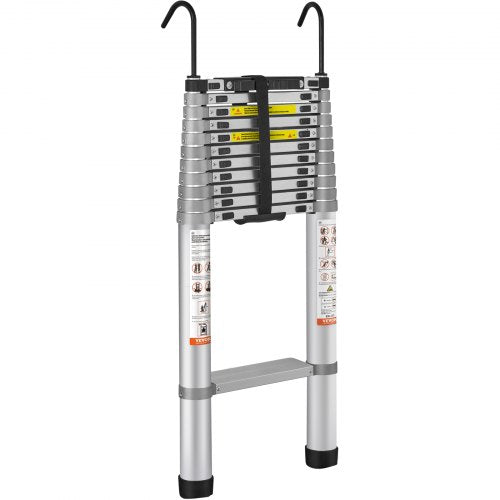Telescoping Ladder 15 FT Aluminum Onebutton Retraction Collapsible
