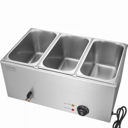 3Pan Commercial Food Warmer 174QT Electric Steam Table 1200W