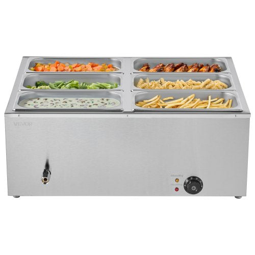 Commercial Food Warmer 1500W Electric Stainless Steel Steam Food Warmer 4