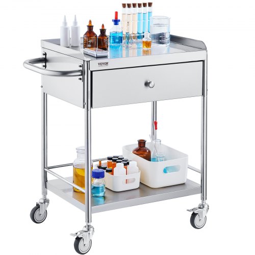 Medical Cart 2Layer Stainless Steel Cart 220 lbs Weight Capacity Lab
