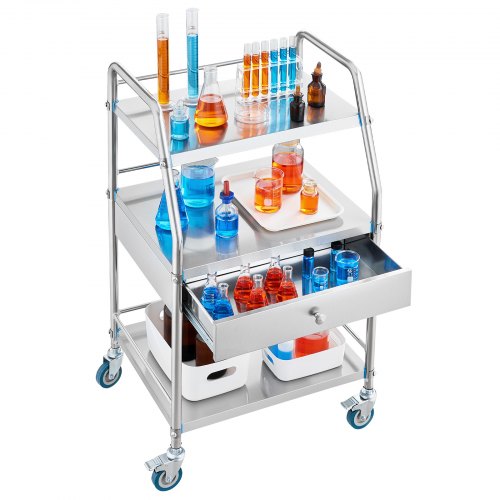 Service Cart 3 Layers Stainless Steel Utility Rolling Cart Medical Cart