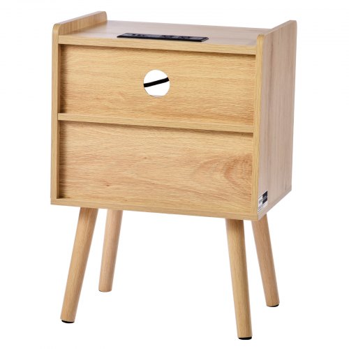 Rattan Nightstand Boho Bedside Table with Drawer Open Shelf Rattan End