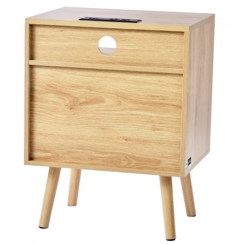 Rattan Nightstand Boho Bedside Table with Open Shelf 2 Drawers Rattan End
