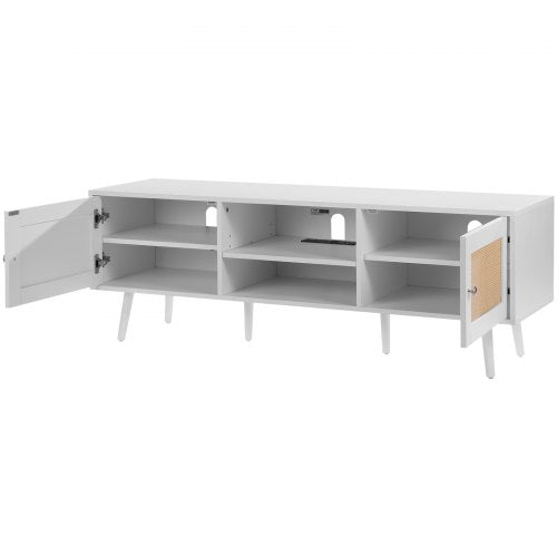 Rattan TV Stand for 65 inch TV Boho TV Stand with Rattan Door