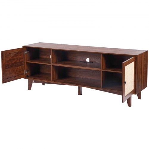 Rattan TV Stand for 75in TV Boho TV Stand with Rattan Door Entertainment