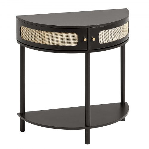 Halfmoon Rattan Console Table with 2 Drawers Rattan Entryway Table with 2