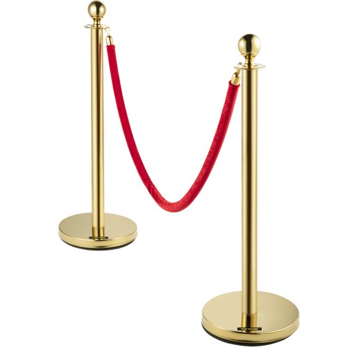 Velvet Ropes and Posts 5 ft1.5 m Red Rope Stainless Steel Gold Stanchion