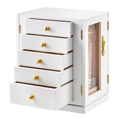 Jewelry Box 360° Rotating Jewelry Organizer with 5 Drawers Acrylic Window