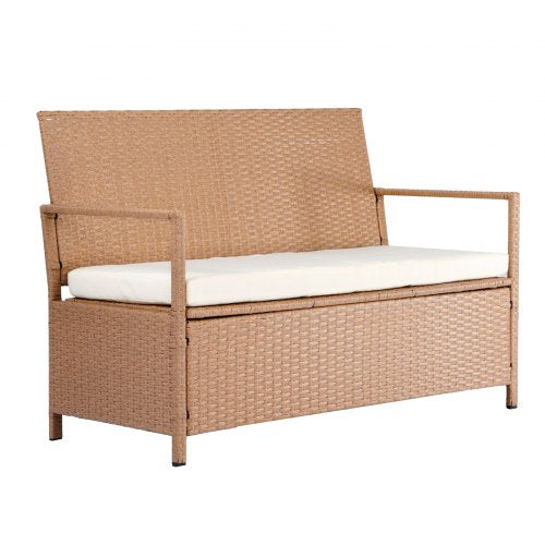 Outdoor Storage Bench 2Person PE Rattan Storage Bench 70 Gal Deck Box