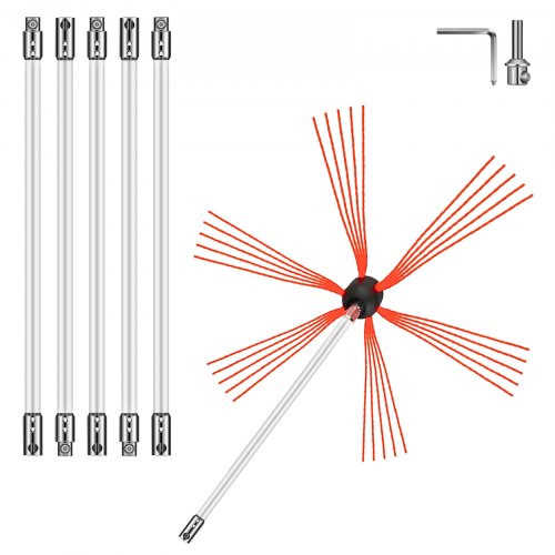 Chimney Sweep Kit 20FT Length Chimney Brush Kit with 6 Nylon Flexible Rods