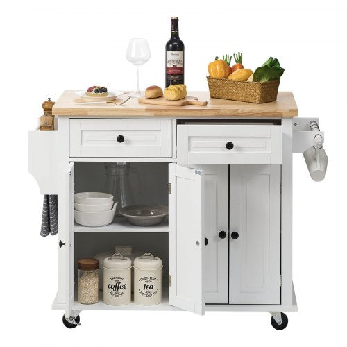 Kitchen Island Cart with Solid Wood Top 354 Width Mobile Carts with Solid Wood