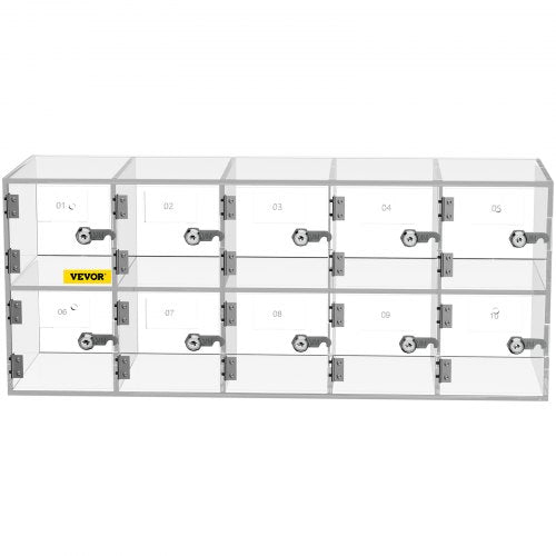 Cell Phone Storage Locker 10 Slots Acrylic Material with Door Locks and Keys