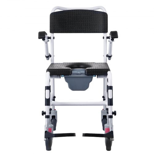 Shower Commode Wheelchair with 4 Lockable Wheels Footrests Flipup Arms