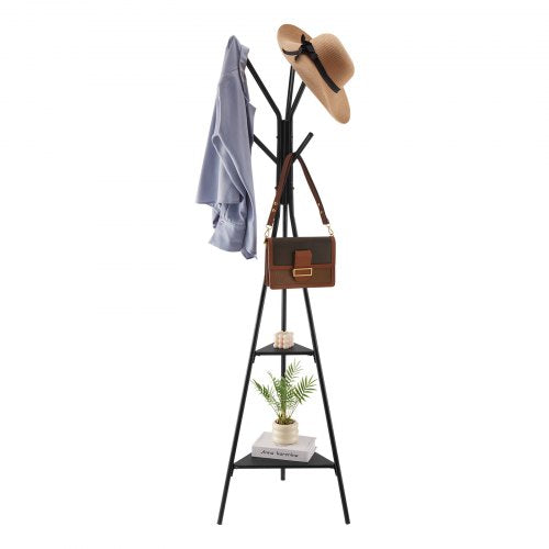 Coat Rack Freestanding Coats Rack Stand with 2 Shelves 6 Hooks Free