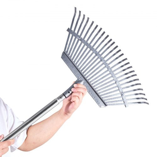 Leaf Rake 25 Metal Tines Adjustable Garden Rake for Lawns with 18.3 Inch