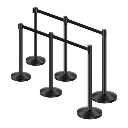 Stanchion Post 6 Pcs Stanchions with Retractable Belts Carbon Steel Black