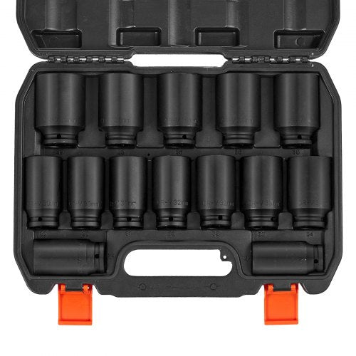 Axle Nut Impact Socket Set 12 Drive Deep 612Point 14PCS Metric Socket