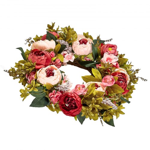 Artificial Decorative Wreath 19 in Pink Decorated with Peonies