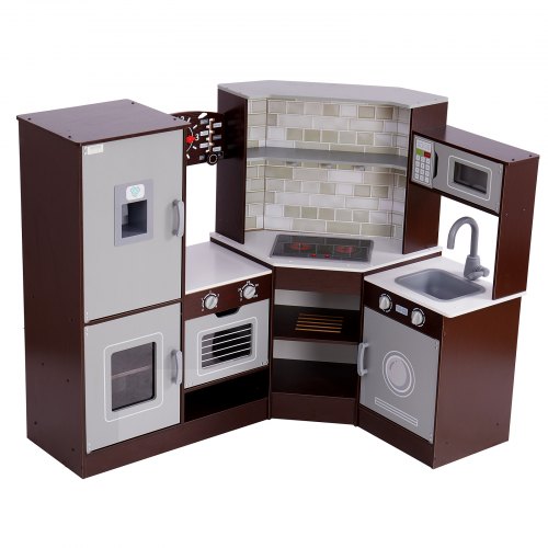 Corner Wooden Play Kitchen Toy Set with Lights and Sounds Toddler Kitchen
