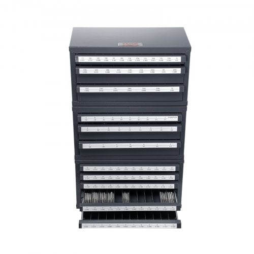 Drill Bit Dispenser Cabinet, 3 Pieces Three-Drawer for 1/16" to 1/2" & Letter Sizes A to Z, Five-Drawer Drill Bit Organizer for Wire Gauge Sizes #1 to #60, Stackable for Drill Bit Storage