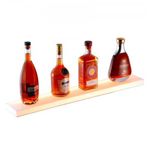 LED Lighted Liquor Bottle Display 1 Tier 30 Inch Wall Mounted Whiskey Rack