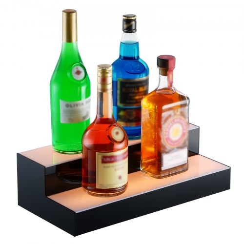 LED Lighted Liquor Bottle Display 2 Tiers 16 Inch Commercial Illuminated
