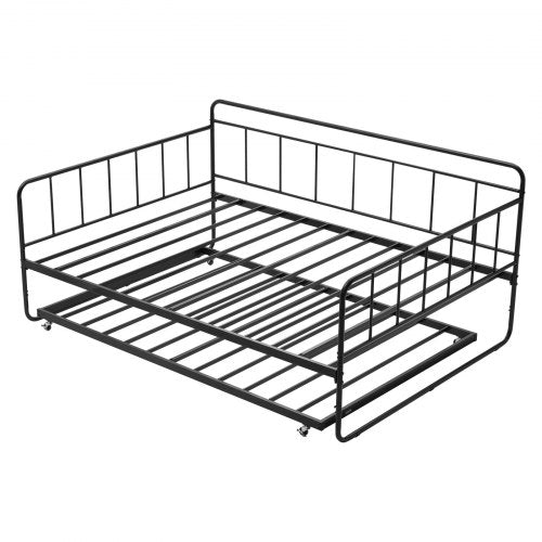 Full Size Daybed Frame Day Bed with Trundle Heavy Duty Metal Platform Bed