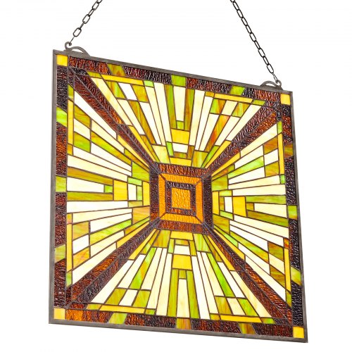 Stained Glass Window Panel 20 x 21 in Tiffany Style Hanging Transom Window