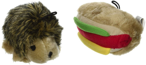 PetMate Booda Zoobilee Hedgehog and Hotdog Plush Dog Toy 3.5