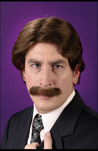 Mens Brown 70s Wig & Mustache Set