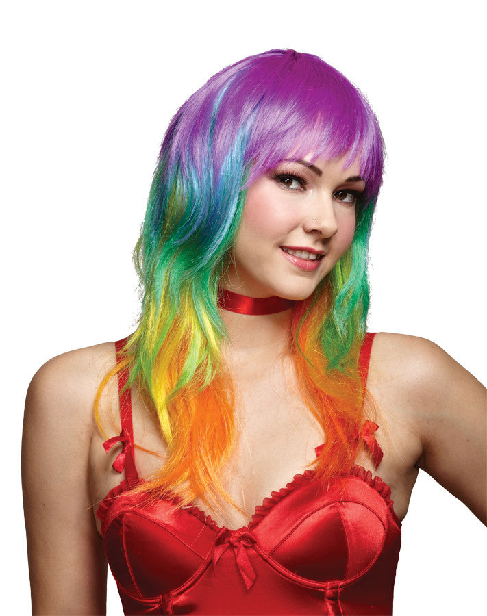 Adults Multicolor Rainbow Wig with Bangs