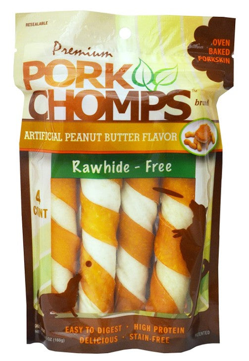Pork Chomps Twists Peanut Butter Flavor Large