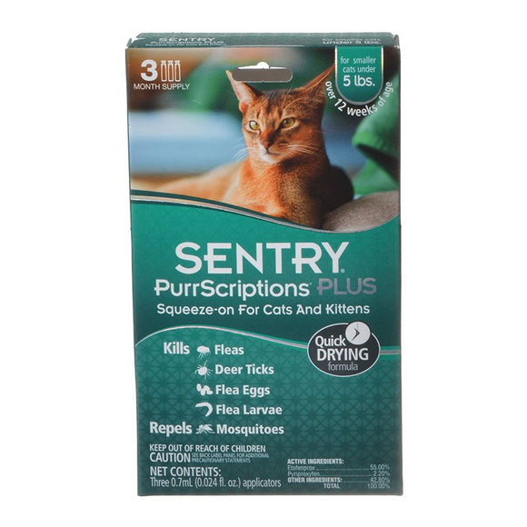 Sentry PurrScriptions Plus Squeeze-On Flea and Tick Control for Small Cats and Kittens