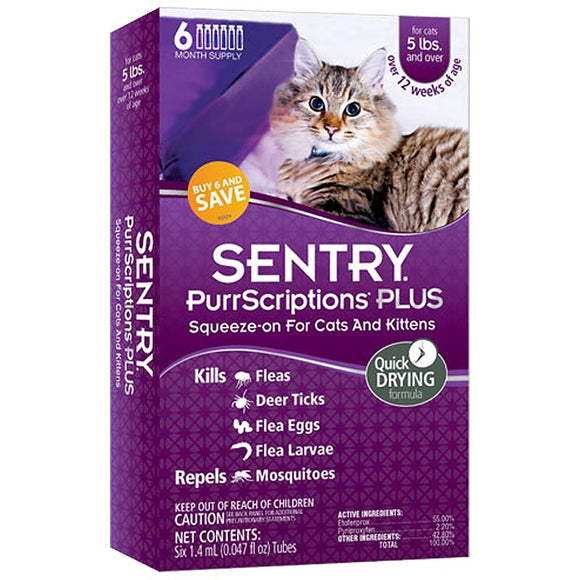 Sentry PurrScriptions Plus Squeeze-On Flea and Tick Control for Large Cats and Kittens