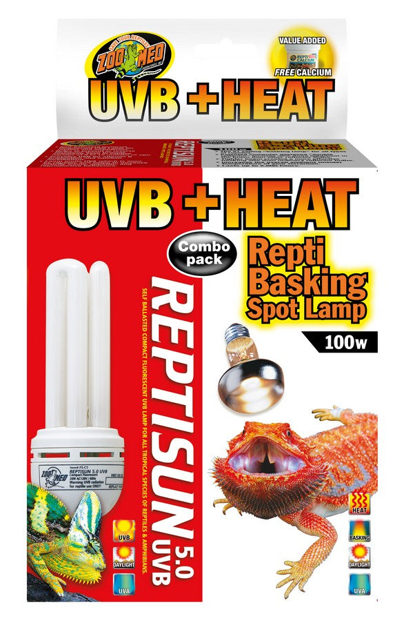 Zoo Med UVB + Heat Combo Pack ReptiSun 5.0 UVB and Repti Basking Spot Lamp