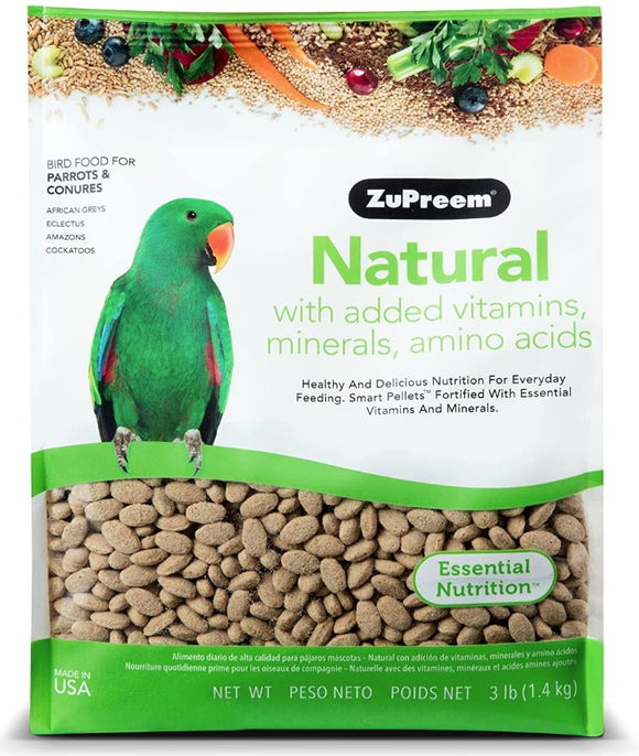ZuPreem Natural with Added Vitamins, Minerals, Amino Acids Bird Food for Parrots and Conures