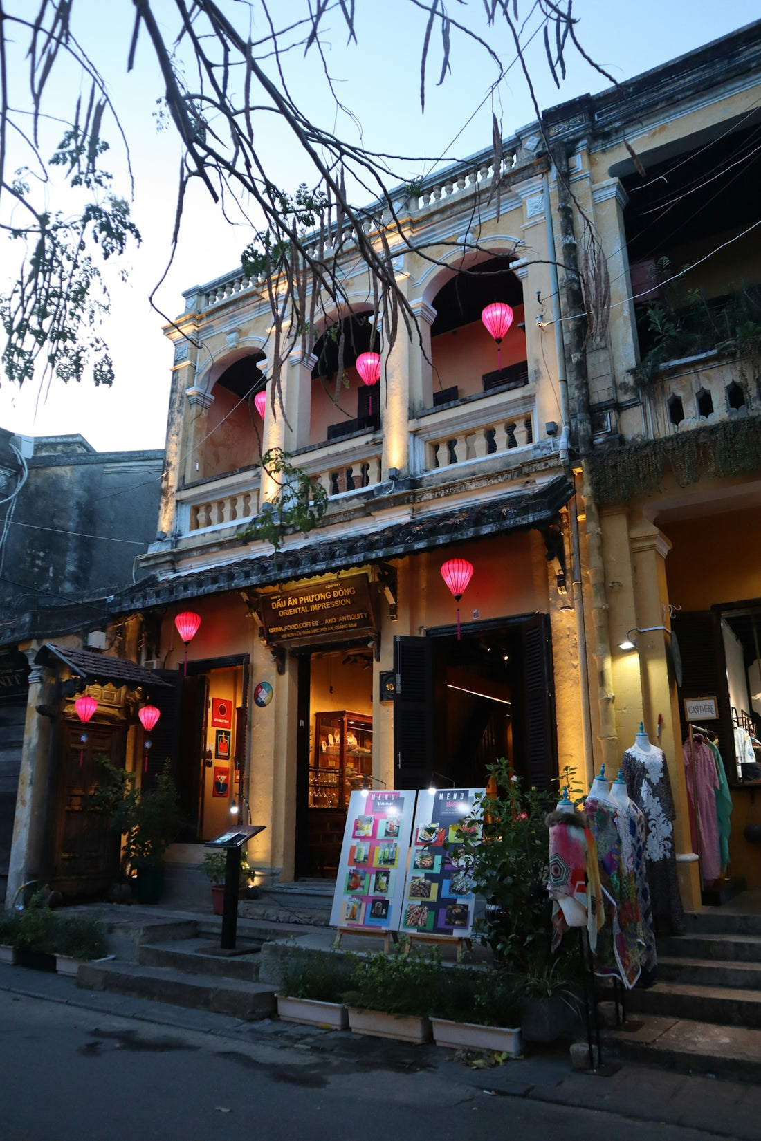 a building with many signs on the front