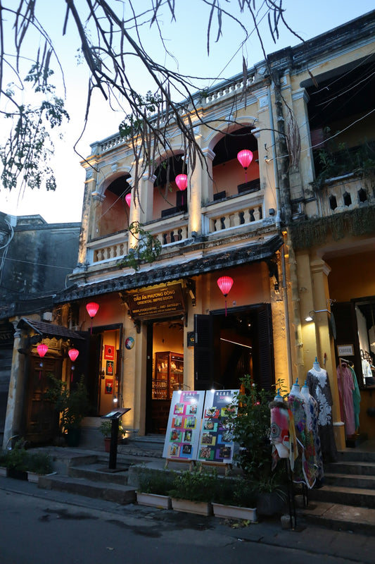 a building with many signs on the front