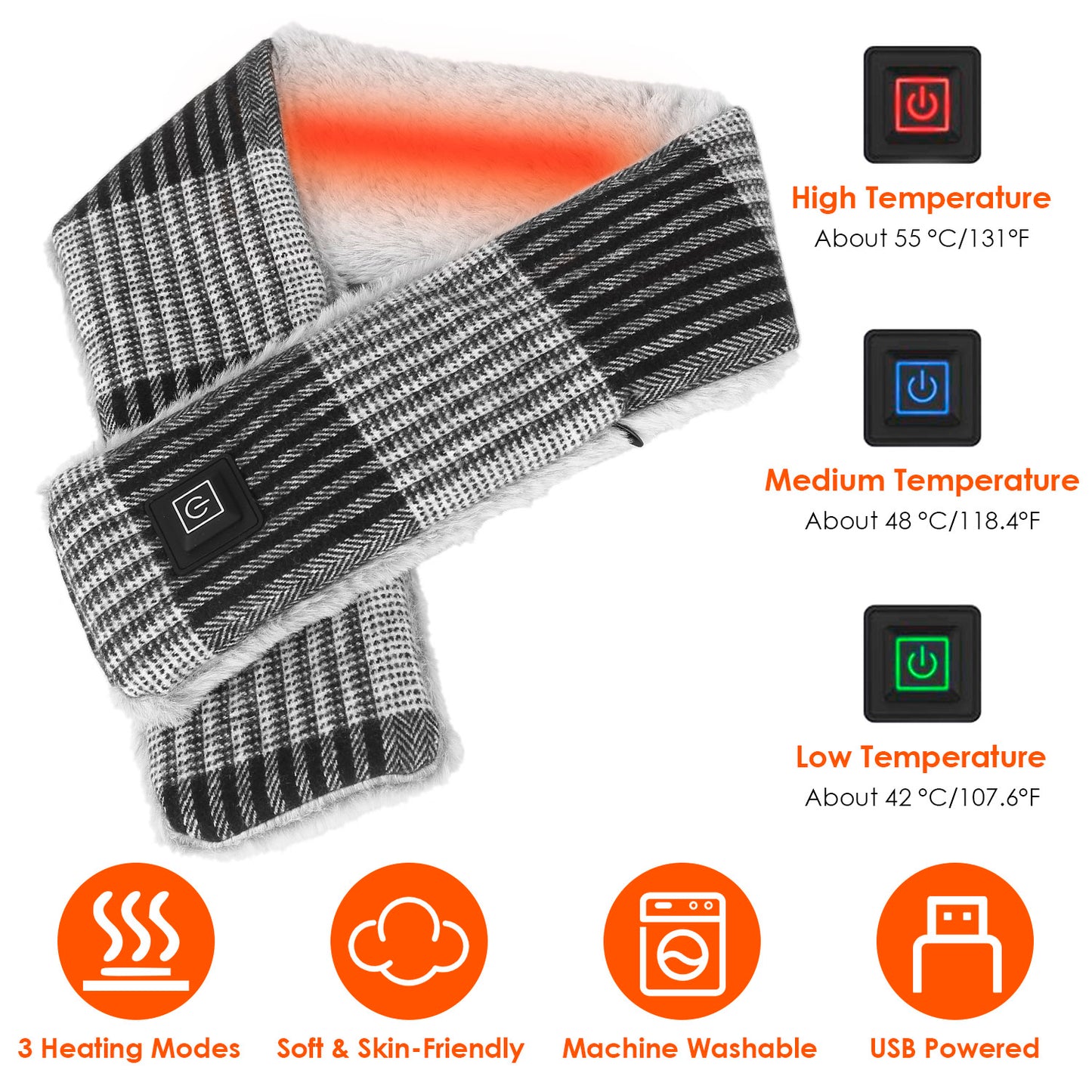 Electric Heated Scarf USB Heating Neck Wrap Unisex Winter Heated Neck Shawl
