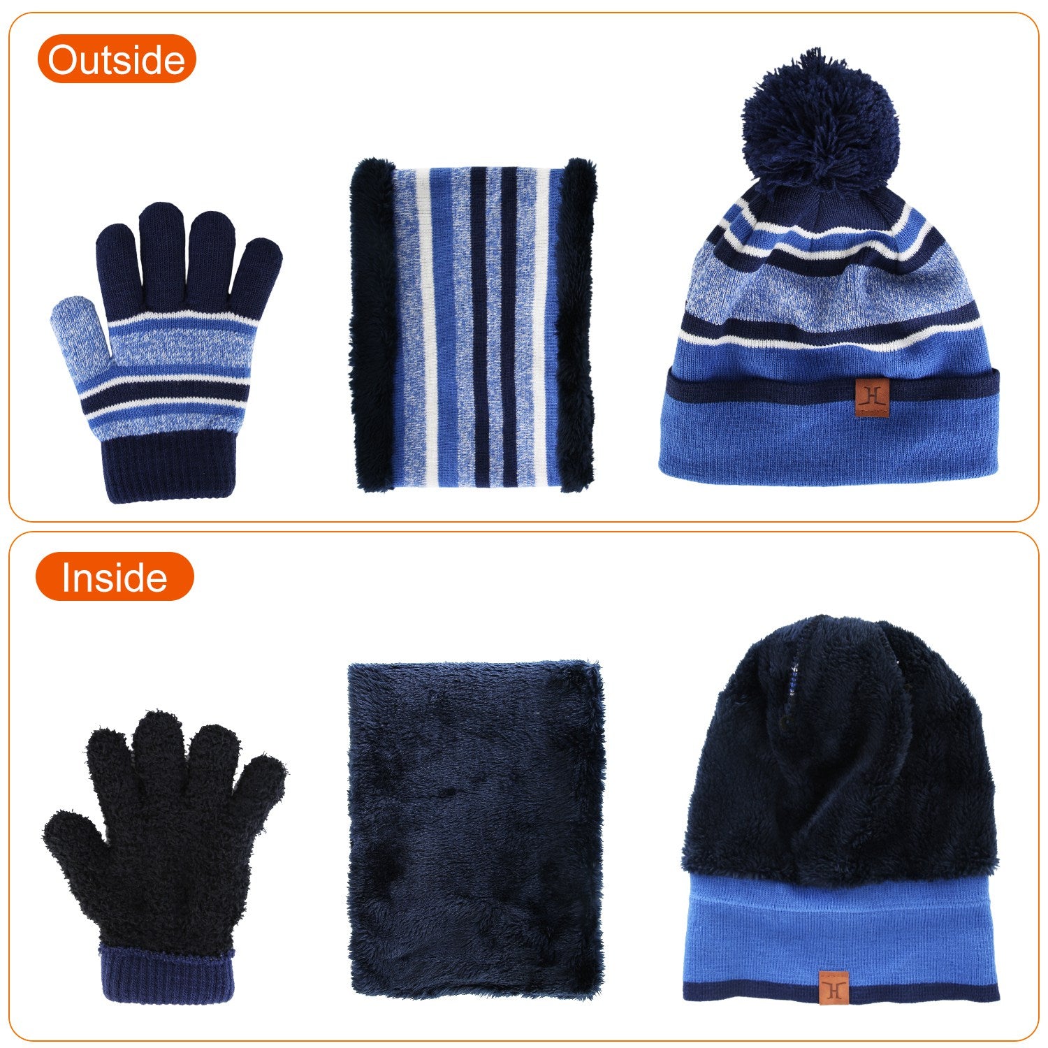 Winter Kids Knitted Hat Scarf Gloves 3Pcs Boys Girls Winter Warm Beanie Hat and