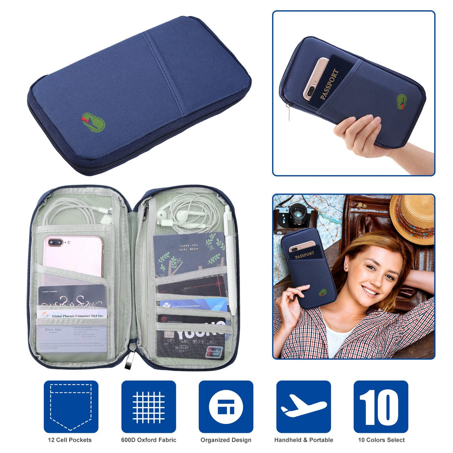 Travel Passport Wallet 12Cells Ticket ID Credit Card Holder Water Repellent
