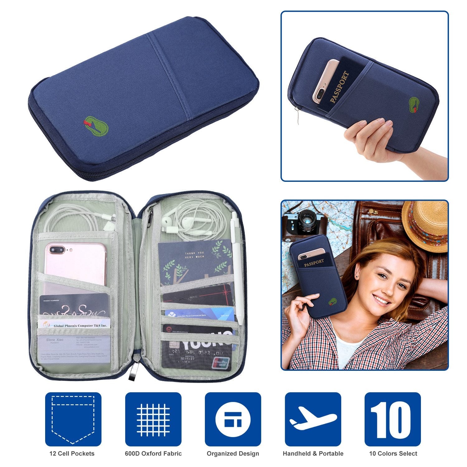 Travel Passport Wallet 12Cells Ticket ID Credit Card Holder Water Repellent