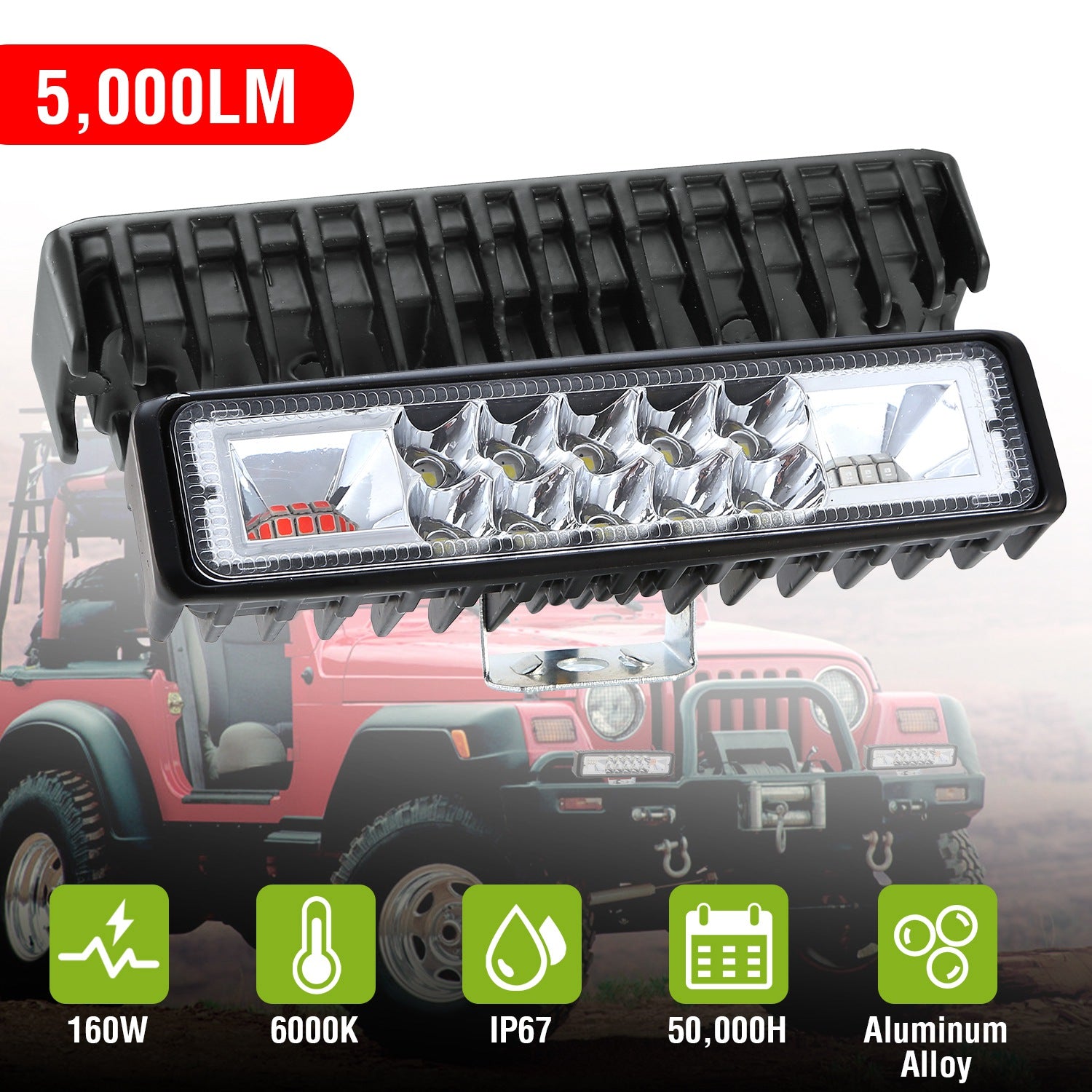 6" LED Light Bar 160W 5000lm Offroad Driving Spot Lights Work Light Pods IP67