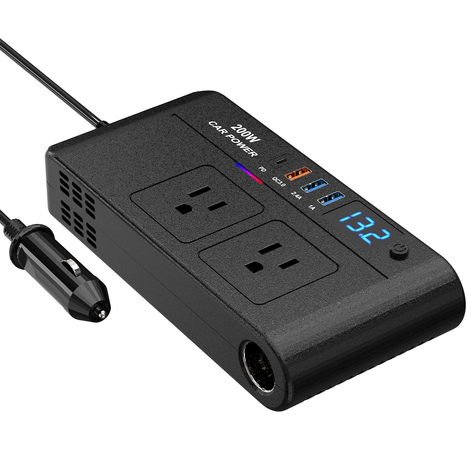 200W 12V Car Inverter DC12V to AC110V Vehicle Power Converter with 2 110V AC