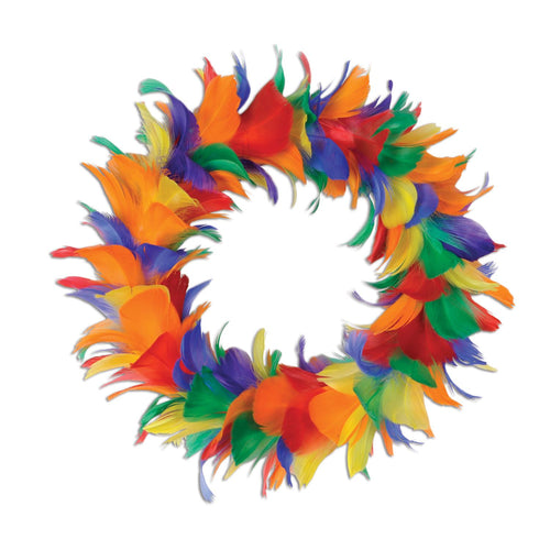 Beistle Feather Wreath 8 inch RB - Rainbow | Party Supply | Decoration