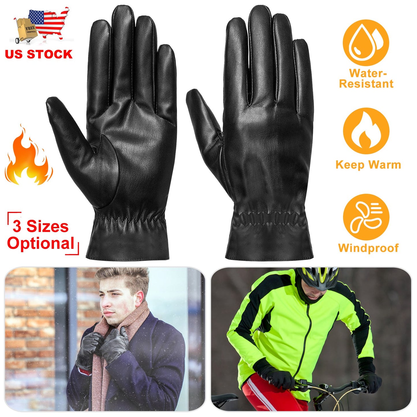 Unisex Leather Winter Warm Gloves Outdoor Windproof Soft Gloves Cycling Skiing