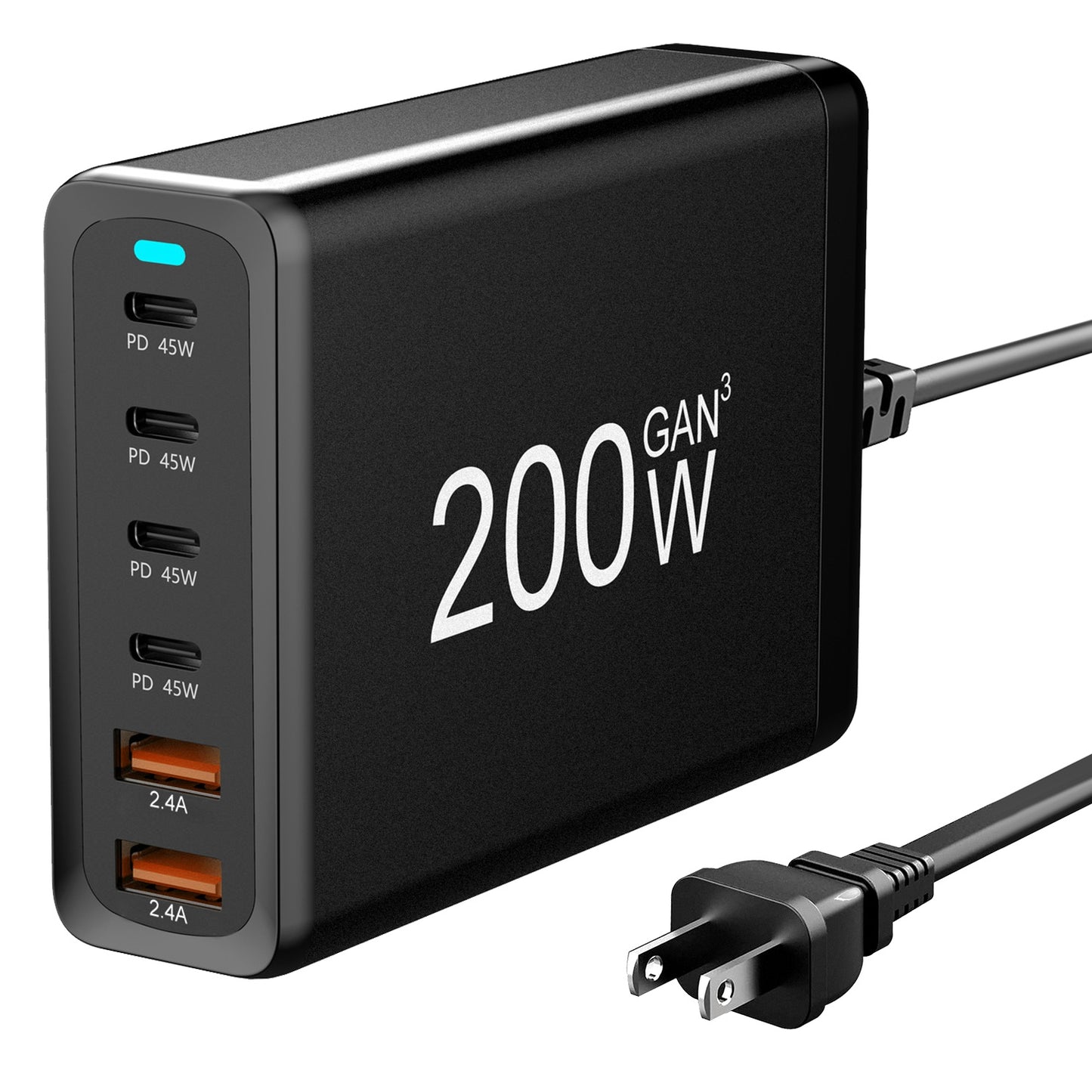 200W Fast Wall Charger with 6 Charging Ports Desktop USB Charging Station PD45W